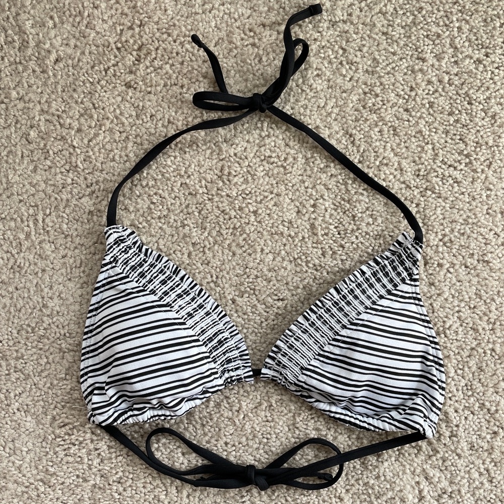 Massimo Striped Black White Lightly Lined Triangle String Bikini Top Size Small